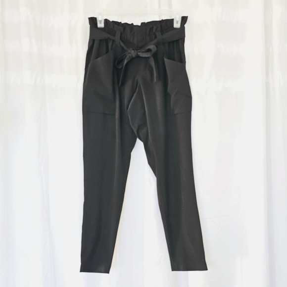 Athleta skyline paper bag waist pants size 2 petite black pants with Belt - Picture 3 of 14